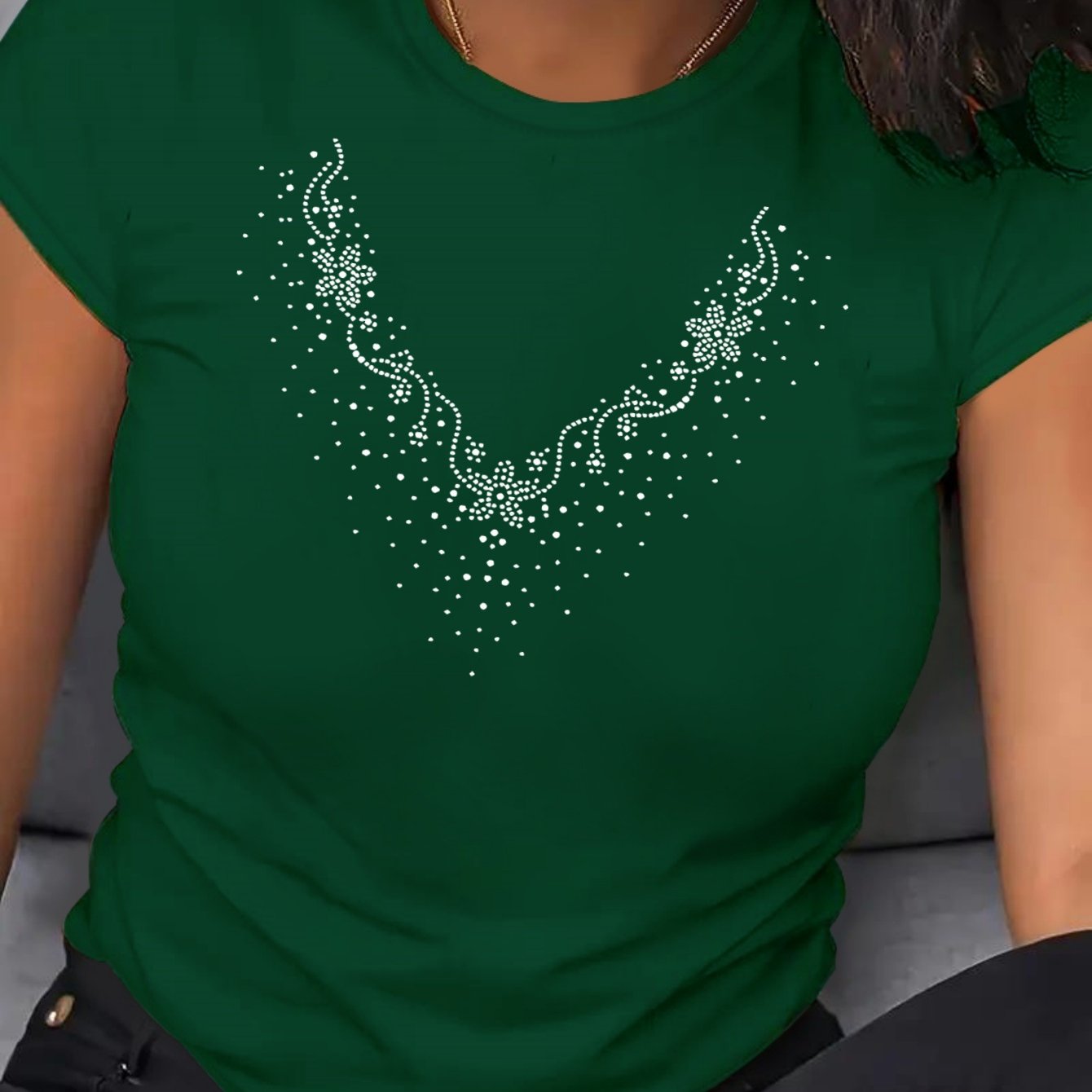 TEMU Summer Women's Front Printed Short-sleeved T-shirt, Comfortable And Breathable Fabric, Casual And , Suitable For Spring And Summer