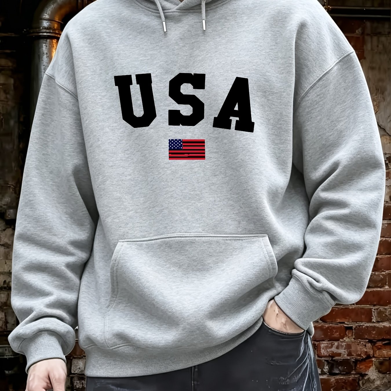 TEMU Patriotic Style, Men's Hoodie, Usa American Flag Graphic, Casual Fall Winter Wear, Gift For Dad Or Husband