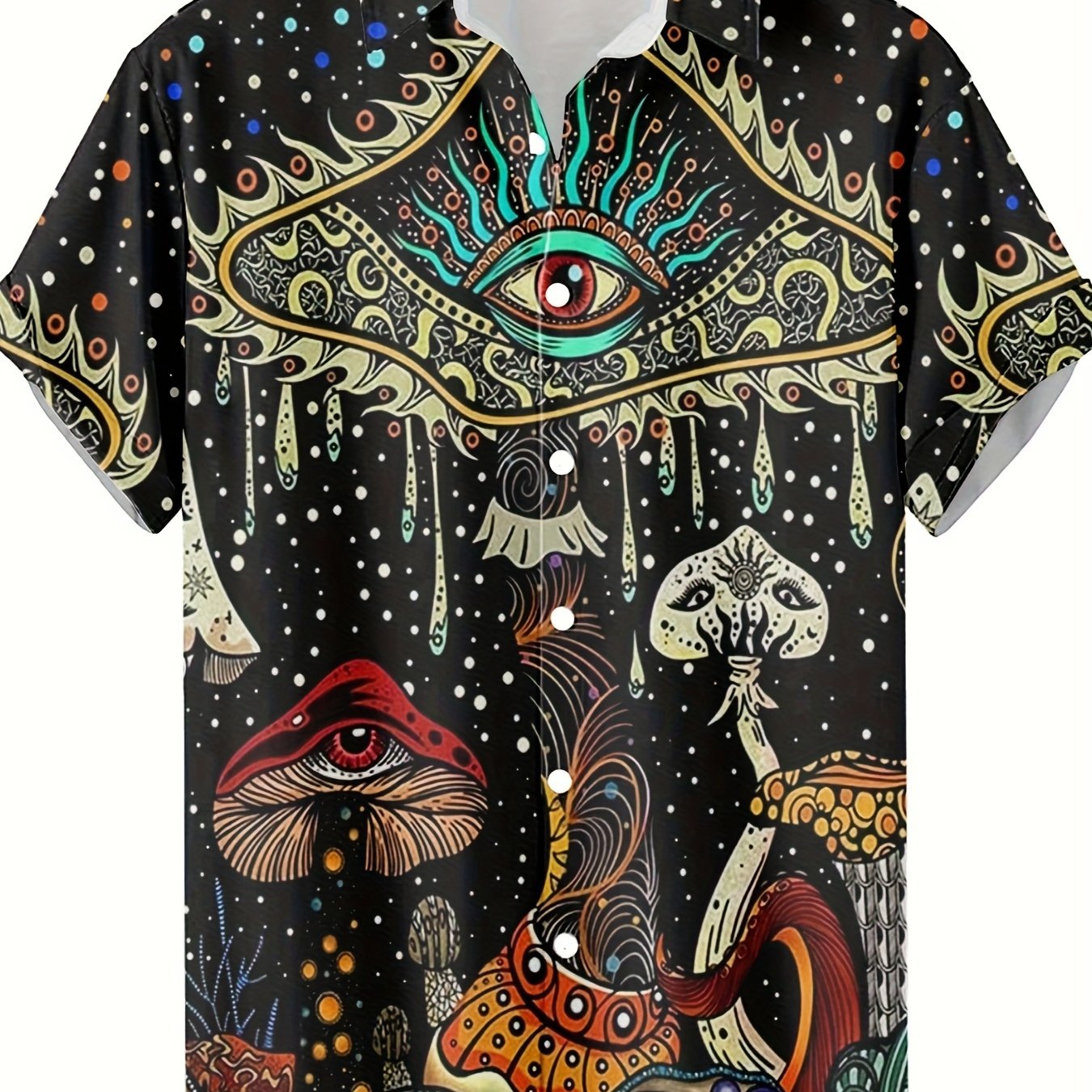 TEMU Mushroom Vintage Pattern Men's Casual Shirt, Fashionable Hip-hop Style Hawaiian Shirt