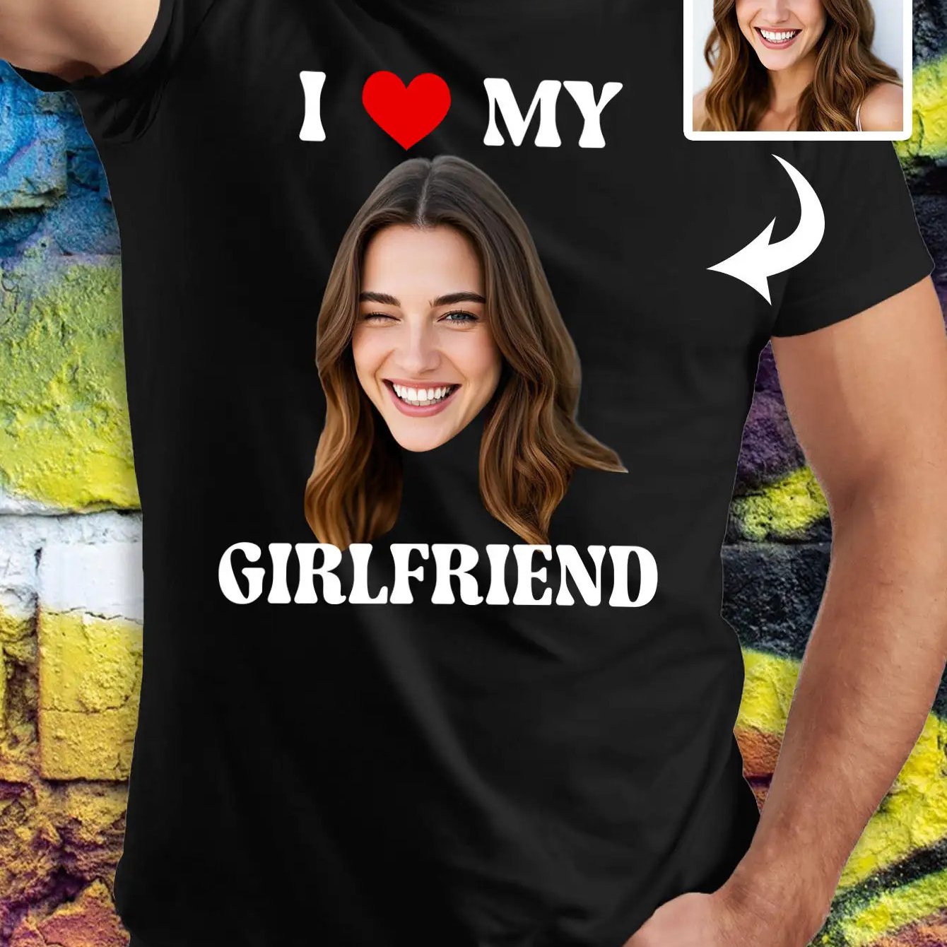 TEMU Custom Photo Print Men's Short-sleeve T-shirt - Personalized Gift For Boyfriend/girlfriend, Soft Stretchy Fabric, Machine Washable, Sizes S-xxl,