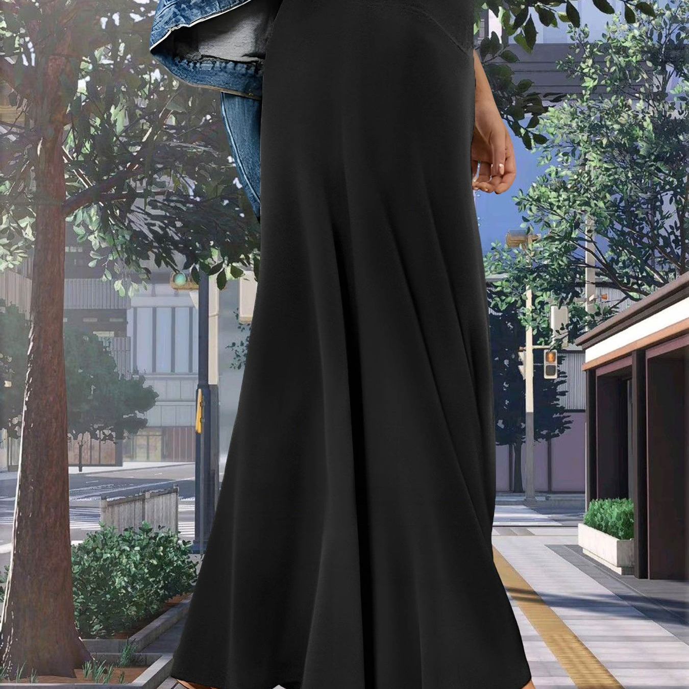 TEMU ハイウエスト ストレッチ フローリースカート フレアカート ソフトで肌に優しい カジュアル・通勤兼用 多用途 レディースおしゃれロングスカート 新作 春夏スタイル
