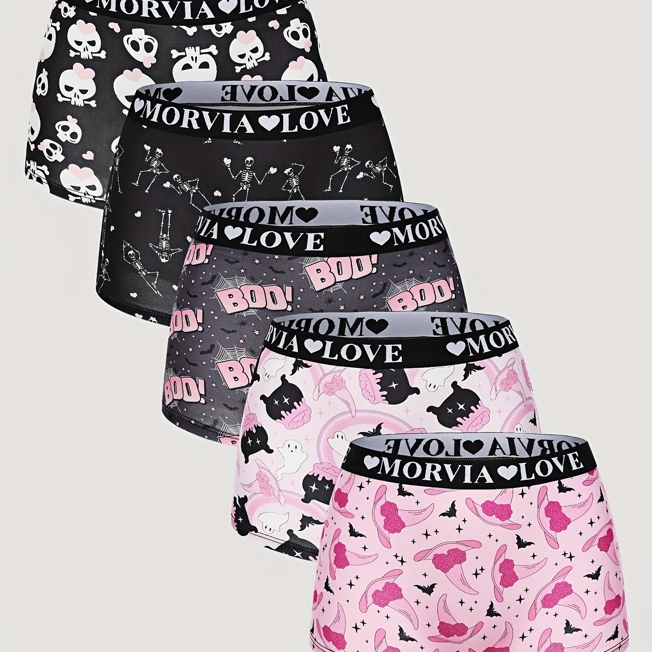 5pcs Random Packing Boyshort Panties, High Stretch Underwear Letter Elastic Waistband For And Versatile