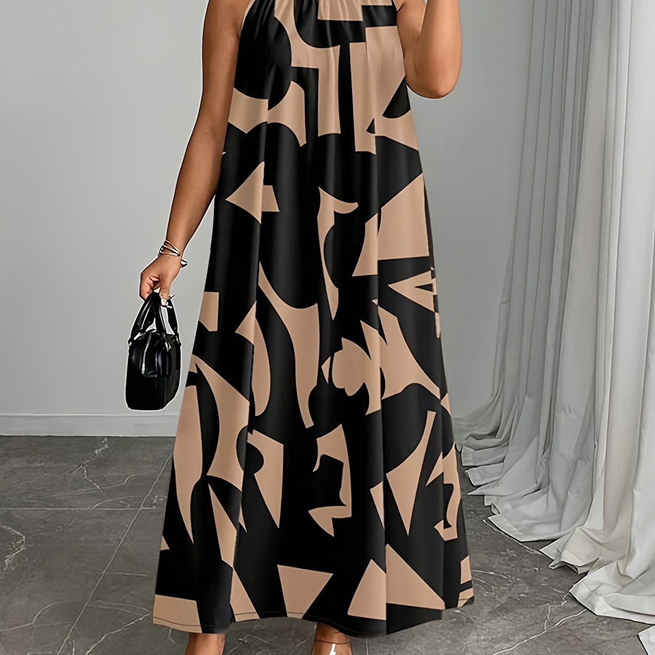 TEMU Plus Size - Plus Size - 1pc Fashion Printed Off-shoulder Sleeveless Dress Stylish Elegant Dress
