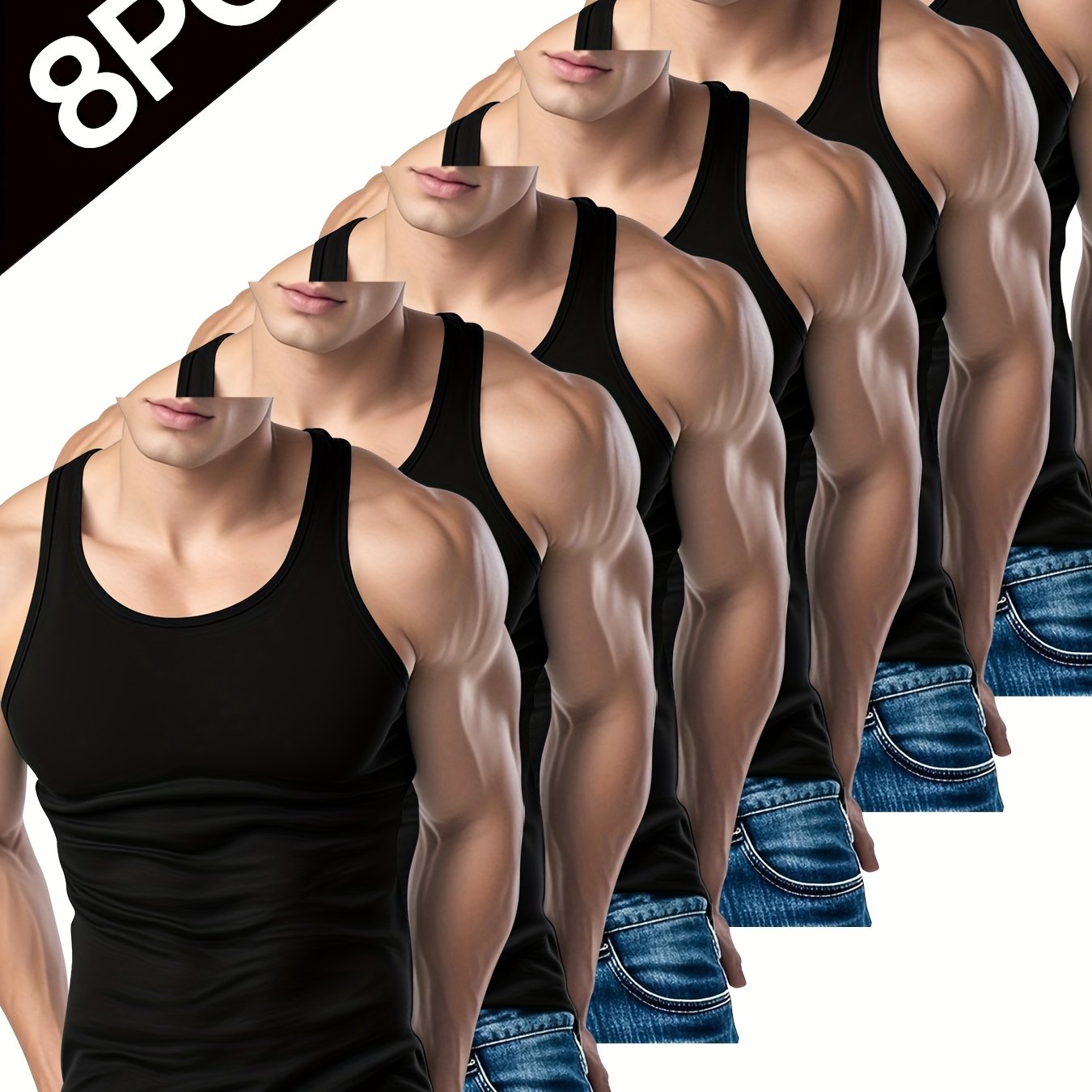 8pcs Mixed Pack Of Stylish Slim-fit Men's Tank Tops