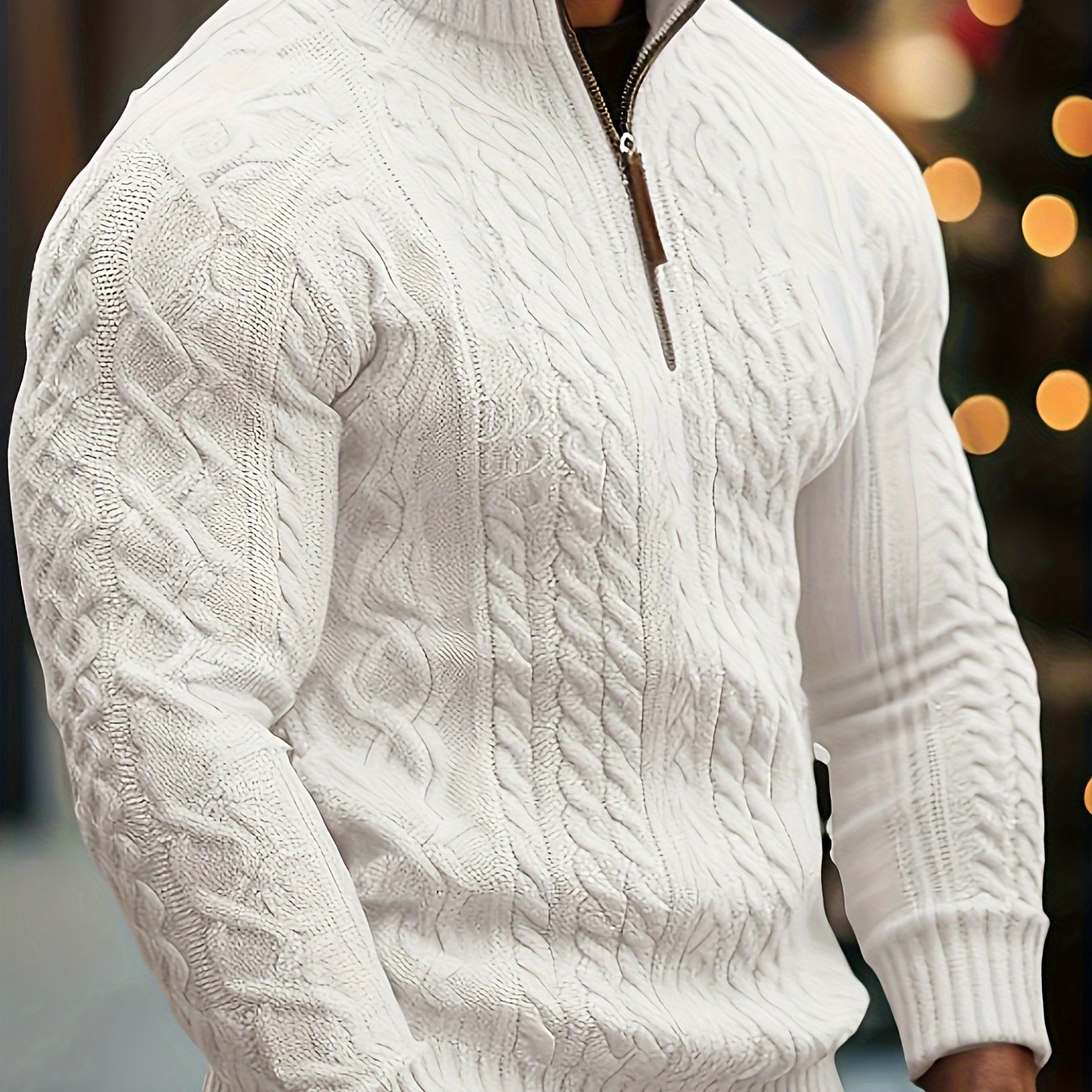 E-shop Herrenpullover, Halbhoher Kragen mit Reißverschluss, Zopfmuster-Pullover mit verstellbarem Kragen, klassische Zopfmuster-Technik, einfach