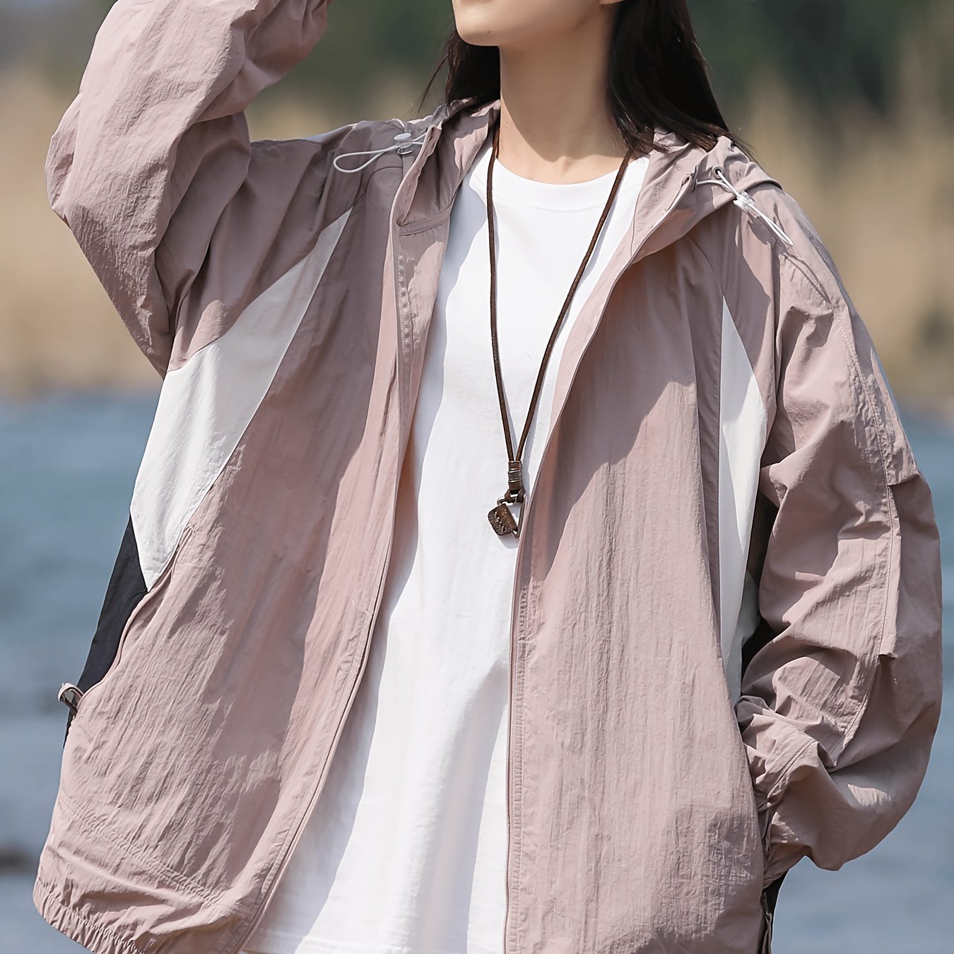 TEMU Summer Plus Size Women's Lazy Style Casual Jacket, Breathable Ice-feeling Comfortable Fabric, Loose Fit   Hooded Design, And Concealing Flesh,