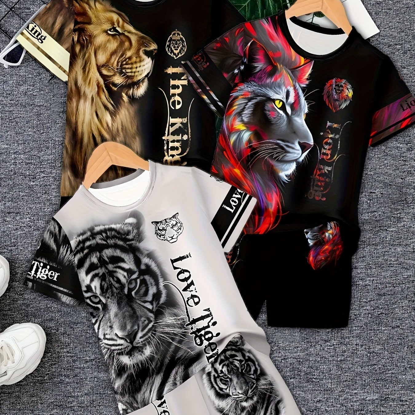 6pcs Boys' Set, Fashionable Printed Casual Short-sleeve T-shirt And Shorts Outfit, Boys' Outdoor T-shirt And Shorts Set, Suitable For Outdoor Activities, Perfect For Outdoor