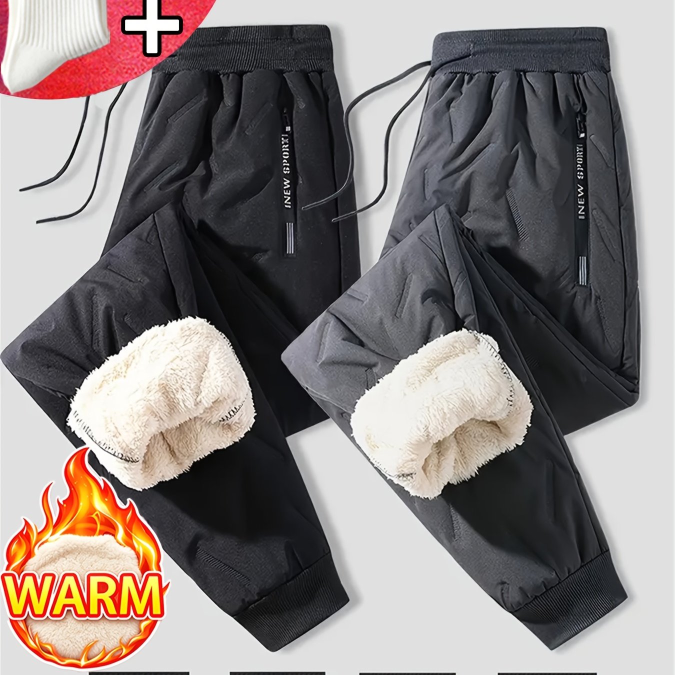 TEMU 2pcs- Men's Winter Warm Thick Underwear With Zipper Pockets, Durable, Lined With Plush Polyester Fabric, Perfect For Home, Office, Outdoor