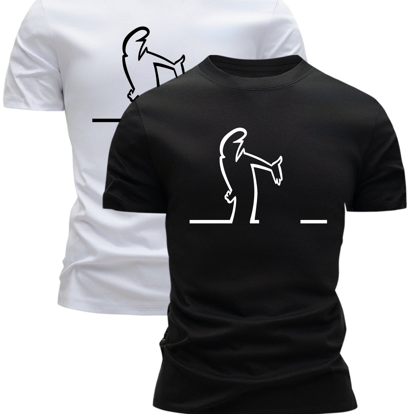 TEMU A Set Of 2 Men's T-shirts, Summer Short-sleeve, Lightweight, Trendy And Stylish, Slim Fit, Breathable, Perfect For Young Casual Wear, Versatile