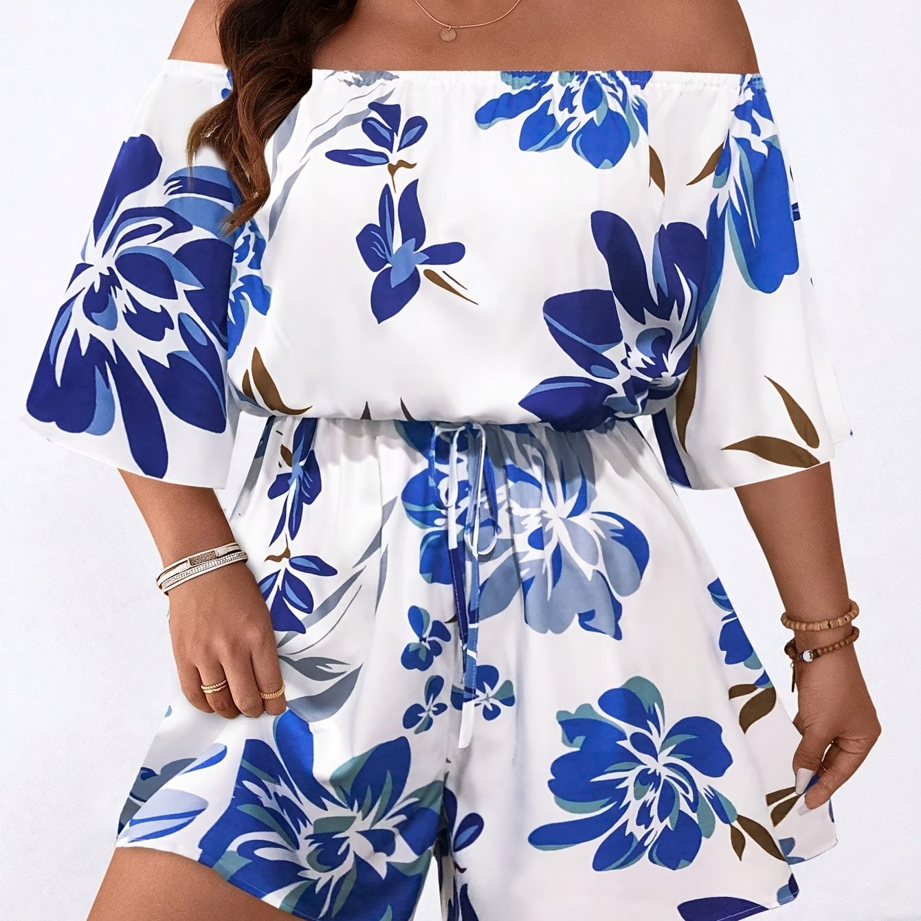 E-shop Plus Size - Plus Size - Plus Size Damen Off-Shoulder Jumpsuit mit Blumenmuster