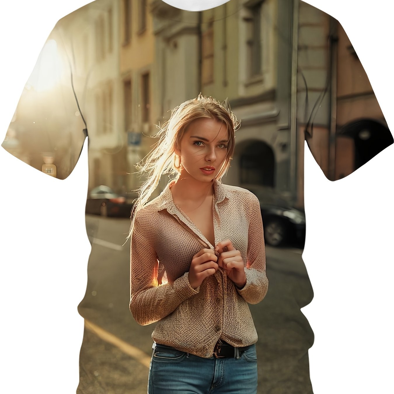 TEMU Custom Photo T-shirt For Adults â Personalized Full-body Print, Casual Crew Neck Short Sleeve Tee, , Machine Washable, Perfect For Couples &