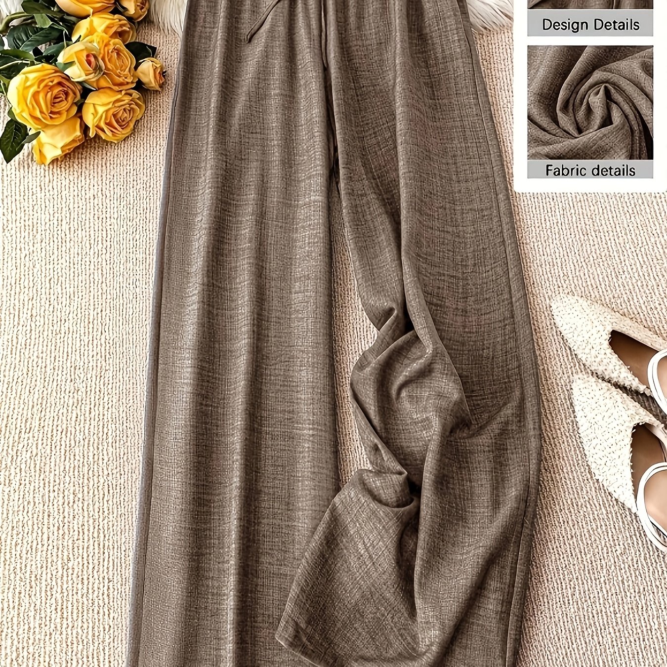 E-shop Plus Size, Damen Elegante Einfarbige Gerade Bein Hosen mit Falschem Kordelzug Bund für Bequemes Tragen