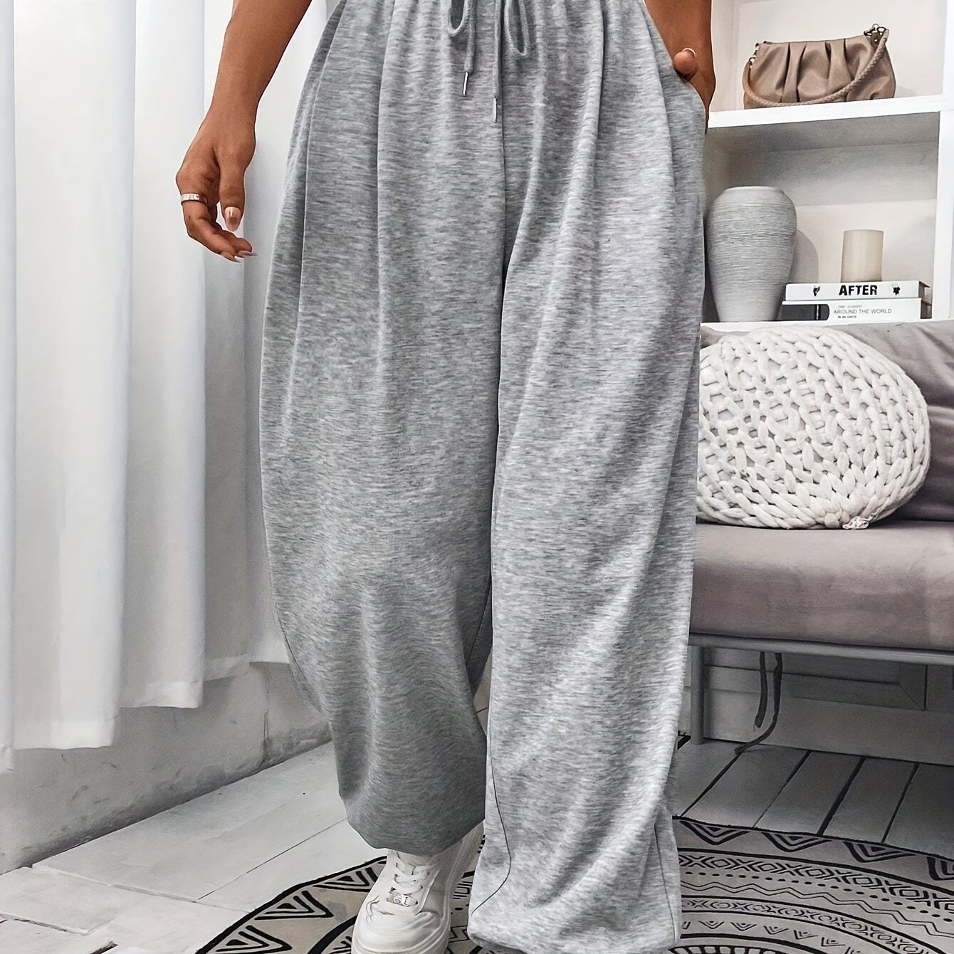 E-shop Elegante Damen-Jogginghosen in Unifarben mit Schrägtaschen - Gemütliches Polyester, Maschinenwaschbar - für Herbst/Winter