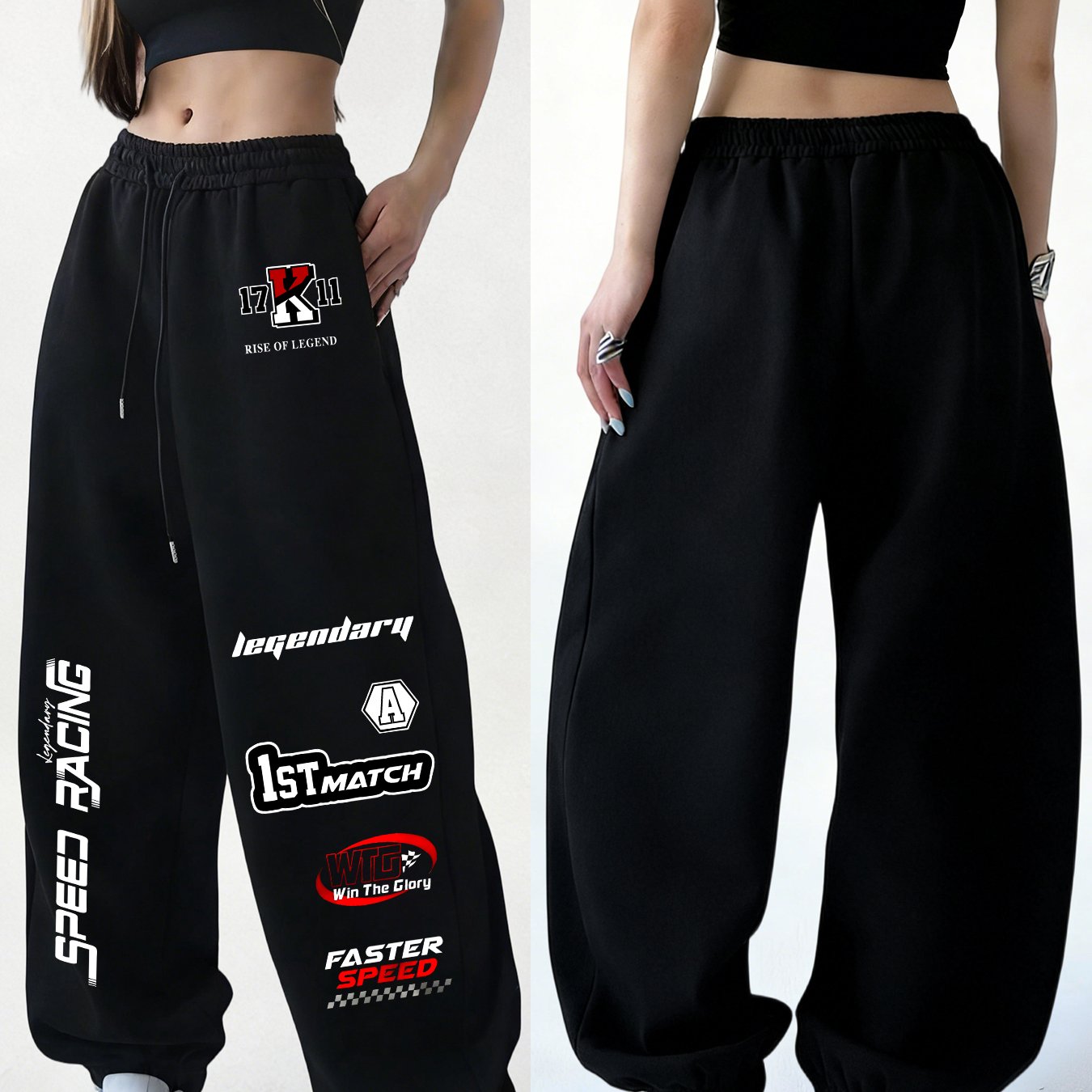 TEMU Women's Drawstring Sweatpants, Y2k Solid Color Printed Long Pants, Elastic Waist Joggers, Casual Fashionable And Elegant Versatile Commuter