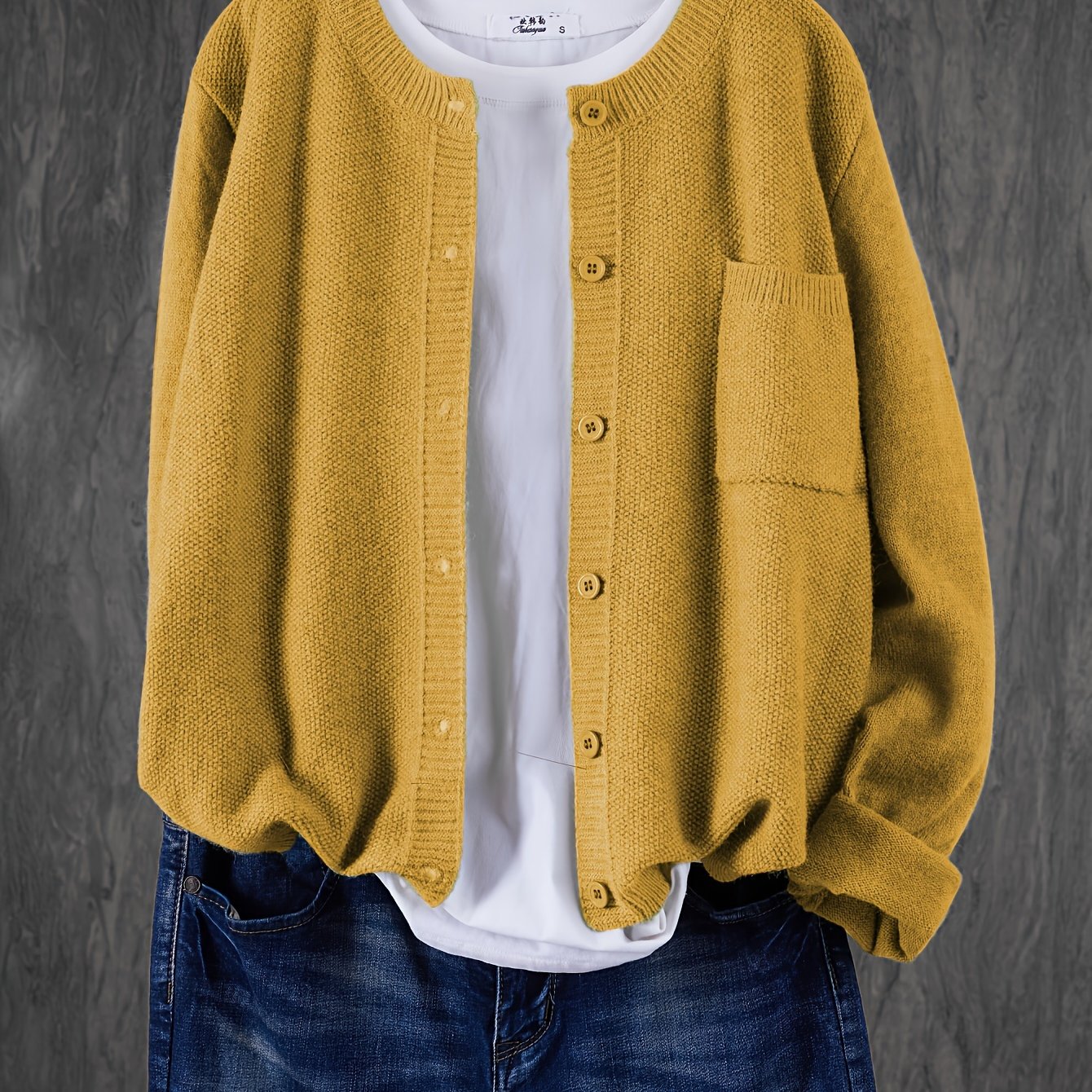 Image of Button-front Cardigan, Autumn/winter Pocket Casual Sweater Cardigan, Women's Clothing
