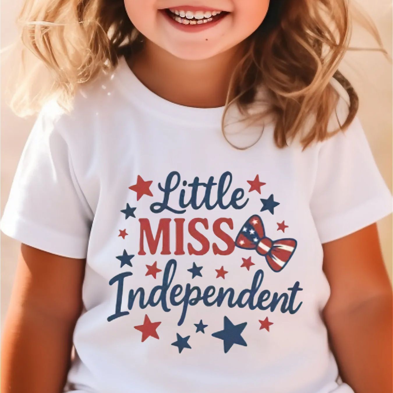 Girls' T-shirt, Independent, Stars, Bow Tie, Patriotic Theme, Letter Print, Pattern Print, Comfortable And Soft, Round Neck, Casual And Fashionable, Suitable For Daily Activities/kids Clothes Girls