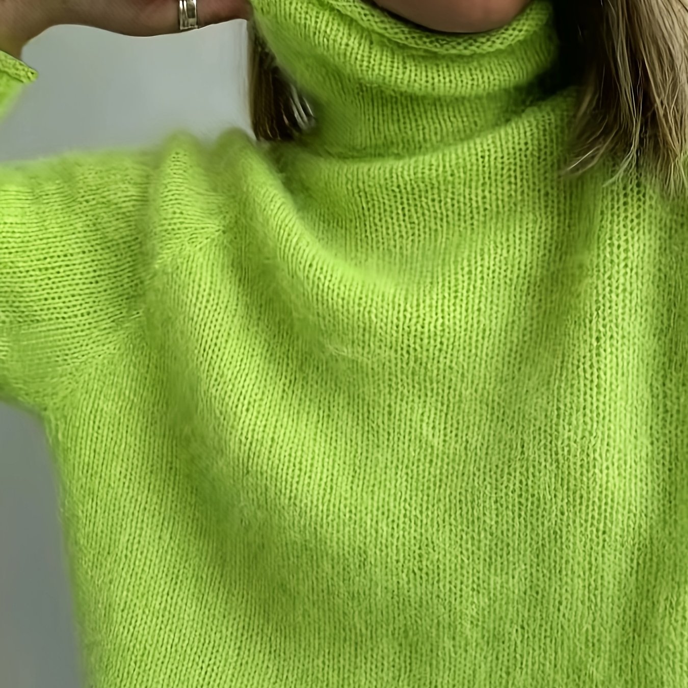 TEMU Women' Soft Plush High-neck Sweater - Raglan Sleeve Tunic Base Layer/pullover | Loose Fit Sweater Suitable For Daily Commuting, Office Layering,