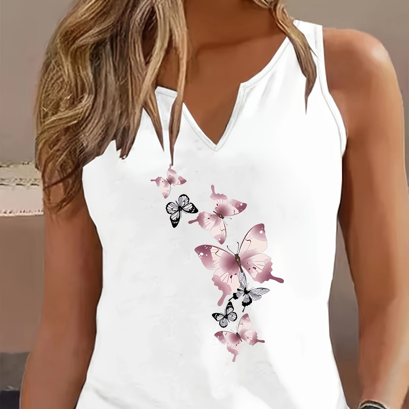 E-shop Europäisches amerikanisches Sommer-Doppel-V-Ausschnitt-Weste-Top für Damen, bedruckt, lässig