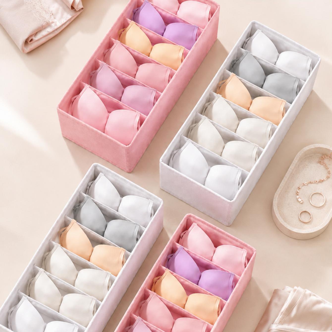 TEMU 4-pack 6-compartment Underwear Storage Organizer For Plus Size Underwear, Lingerie Storage Boxes, Intimate Apparel Organizer For Women