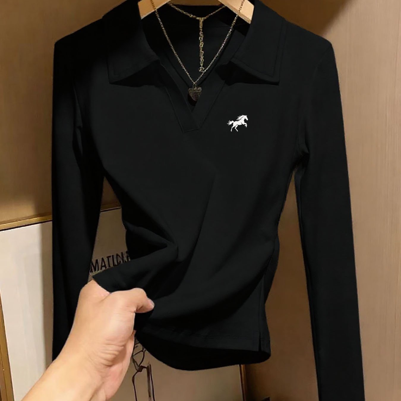 TEMU Y2k Gothic Style Collar Shoulder Length Long Sleeved Women's T-shirt For Autumn And Winter, And, Base Shirt Top