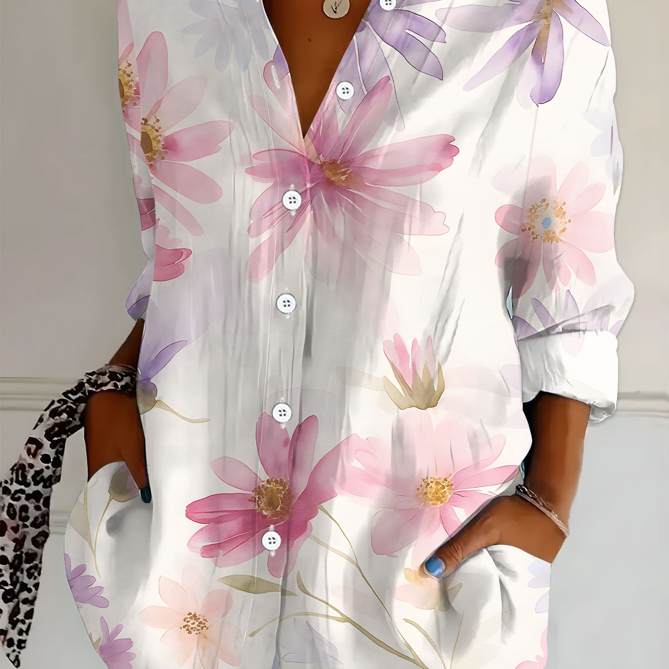 TEMU Plus Size - Plus Size - New Plus-size Women's Long-sleeve Printed Shirt, A Stylish And Casual Button- Collar Blouse For Women, Featuring A Loose