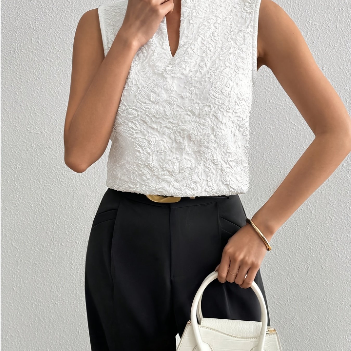 Ladies' Jacquard Elegant Sleeveless Stand Collar Shirt - Fortune Attracting