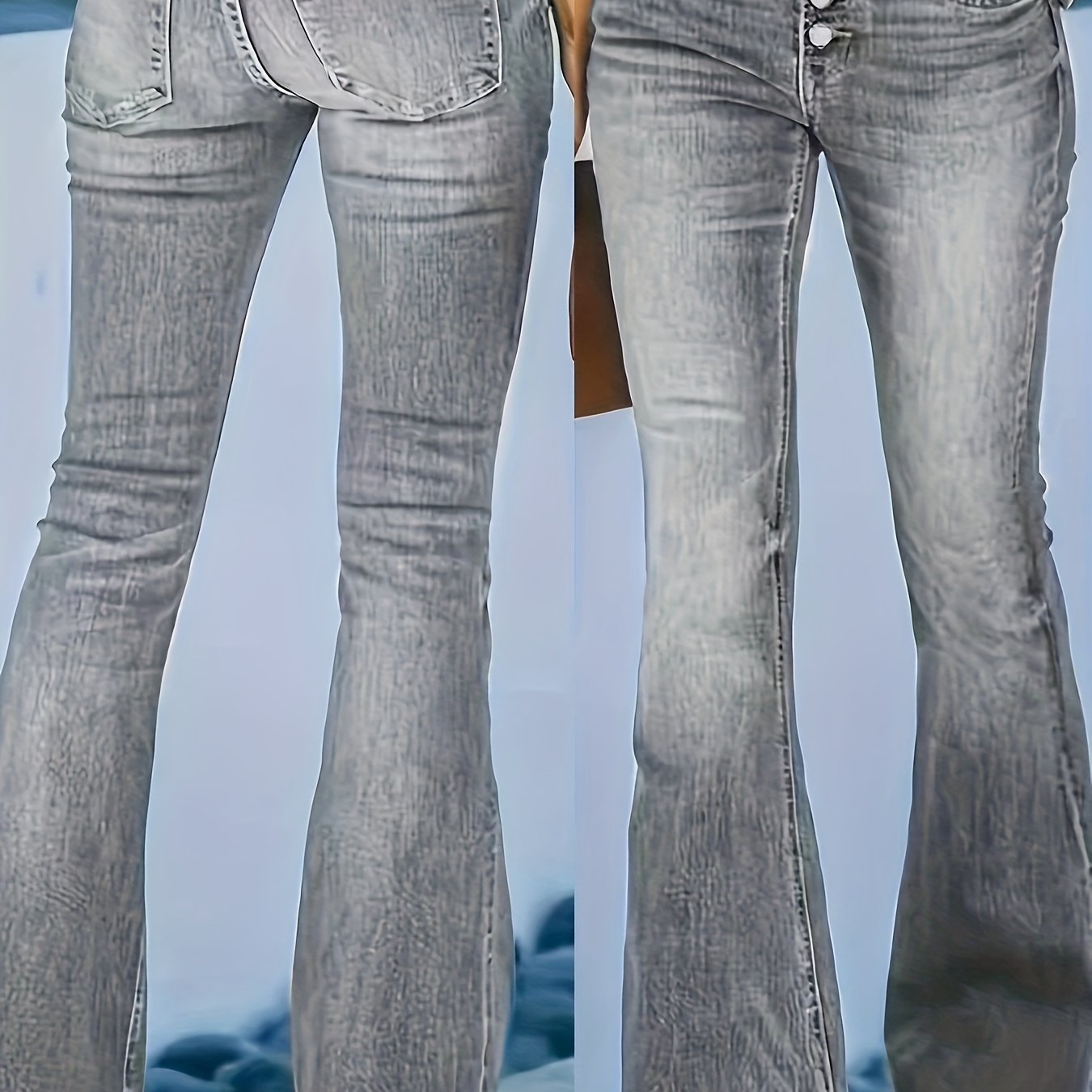 Women's High-stretch Flared Jeans - Deep Gray Casual Bell-bottom Pants With Front Button Closure, Machine Washable Fit, Versatile Clothing, Durable Fabric
