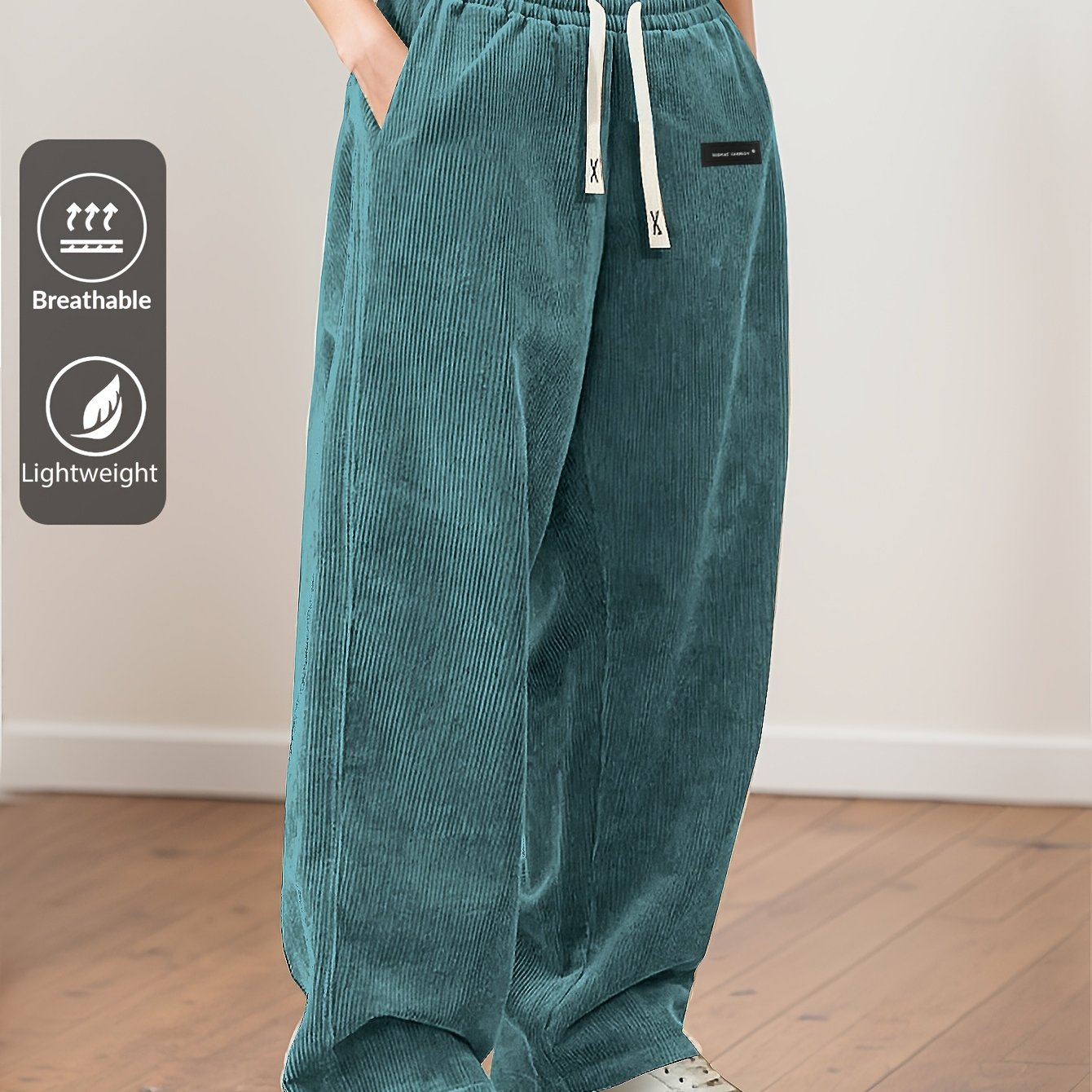 E-shop Damen Cordhose Frühling und Herbst Dünne elastische Taille Kordelzug Retro Gerade Lange Hosen, Lässige Alltags- und Dating-Outdoor-Bekleidung