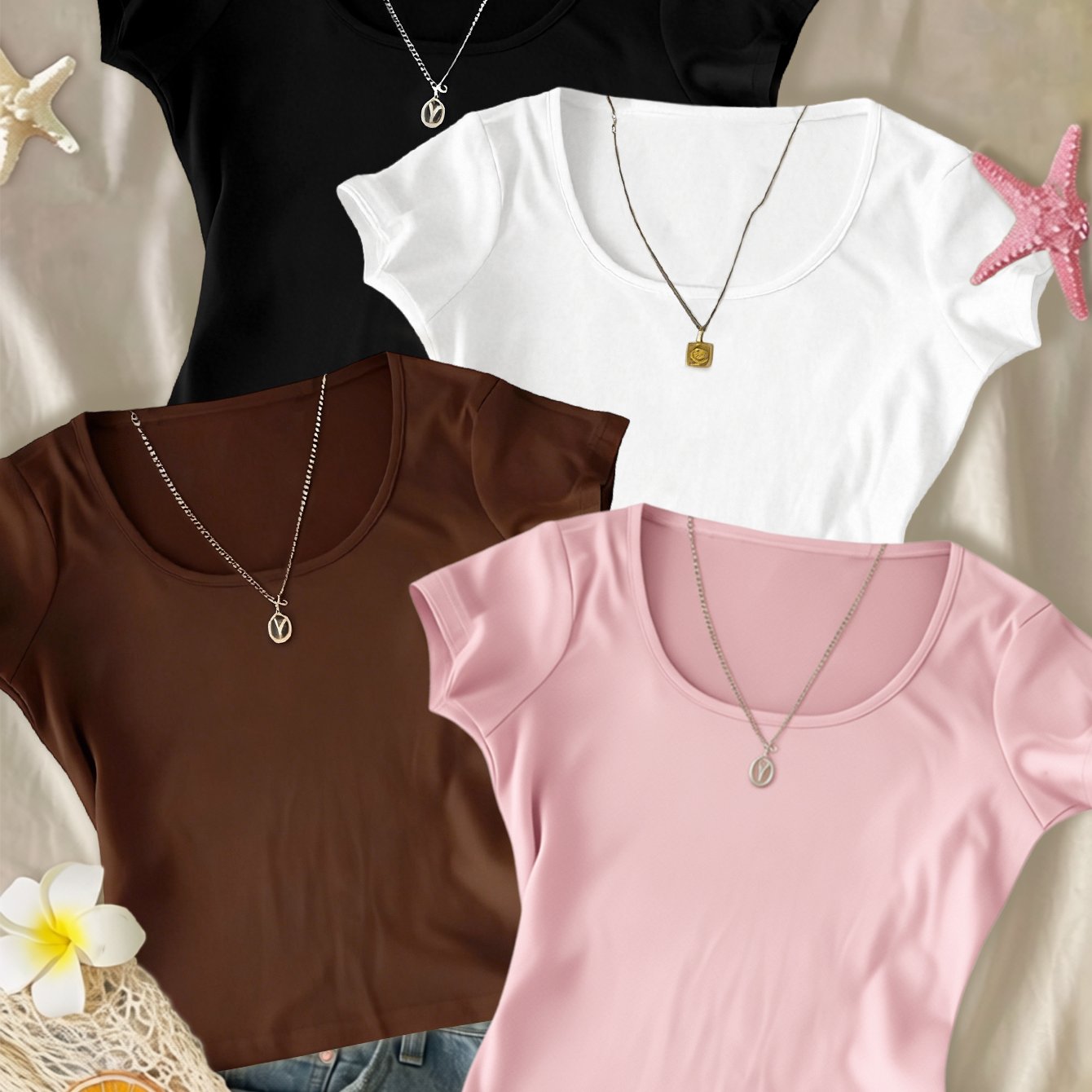 TEMU 4pcs Women's Short Sleeve T-shirts, Summer New Solid Color Casual Versatile Slim Fit Crop Tops
