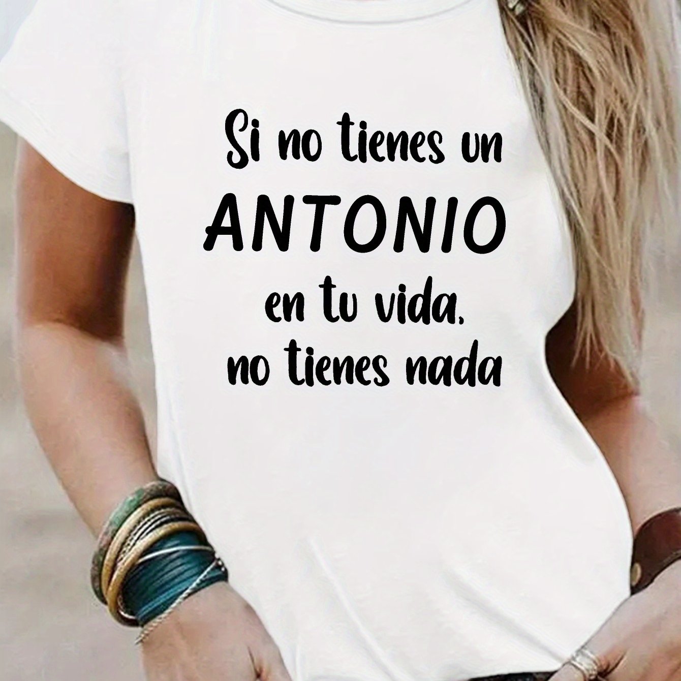TEMU Camiseta casual de manga corta y cuello de Antonio para mujer, para y verano