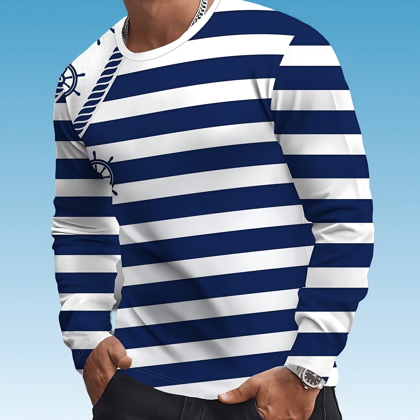 TEMU Men's Casual Printed Long Sleeve Crew Neck Pullover Fashion T-shirt
