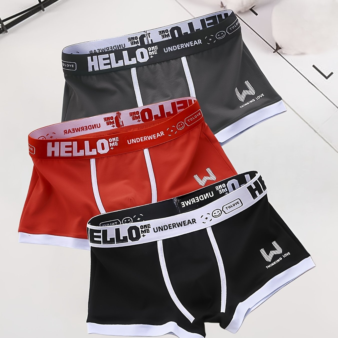 Men's 'hello' Print Fashion Striped Cotton Boxer Briefs - Temu Canada