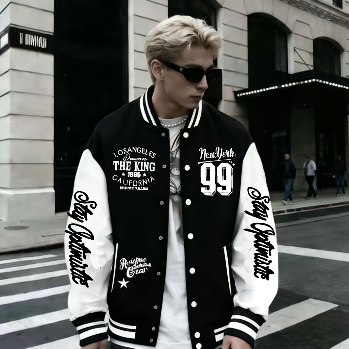 TEMU Men's Baseball Jacket - Street, Twin Cities King , Los Angeles , Suitable For All Types Of People, Sports And Casual Scenes