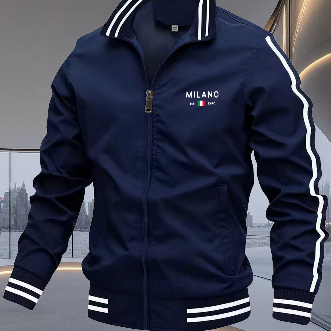 TEMU Men's Jacket With Stand Collar & Zipper Pockets - Minimalist Casual Softshell Outerwear Suitable For Spring/autumn, Regular Fit Collar, Jacket