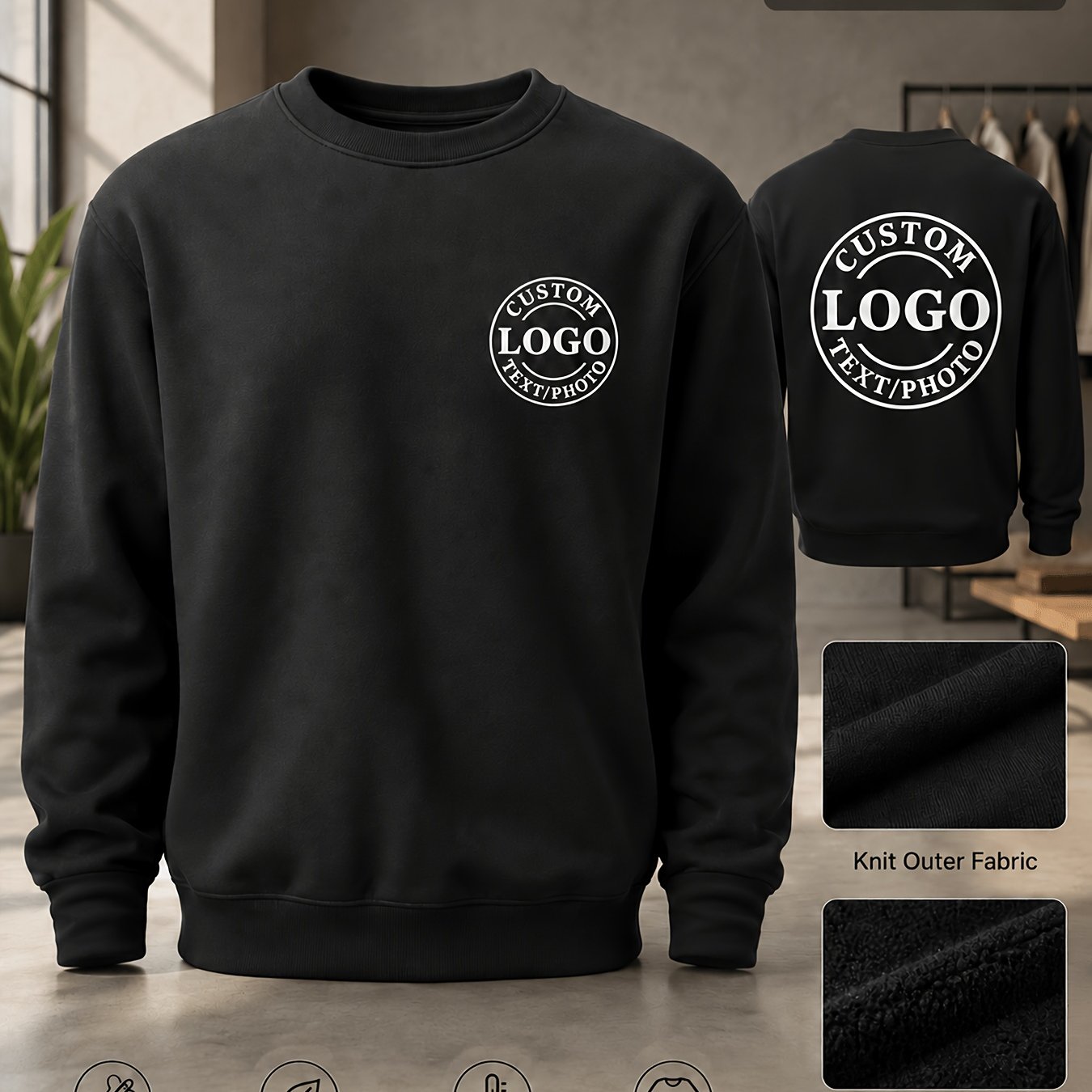 TEMU Custom Personalized Logo/photo/text Knit Sweatshirt Suitable For Teams, Clubs, Company Events - Soft Warm Crewneck Pullover With Logo/photo/text