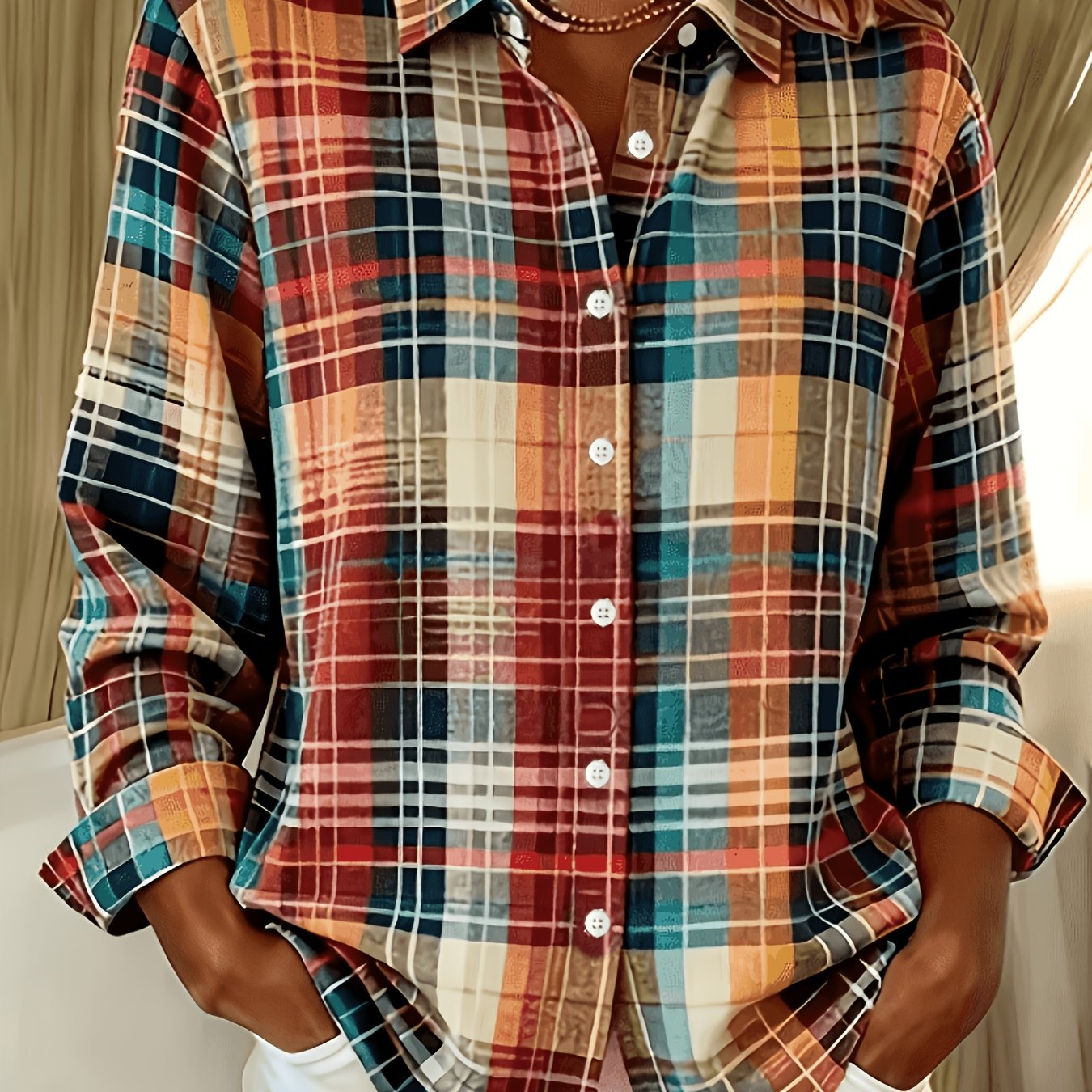 TEMU Elegant Special Edition Women's Printed Shirt - Long Sleeve Button- Shirt With Classic Collar, Suitable For Office, Commuting, Or Formal Events,
