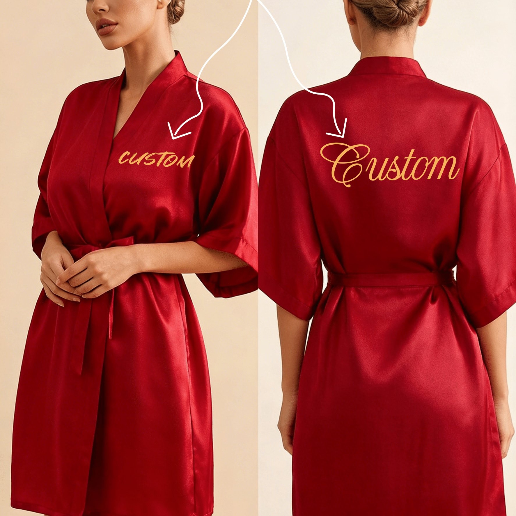 TEMU Custom Name Women's Nightgown, Embroidered Personalized Name Or Birthday Date, Custom Name Women's Loungewear, Tie-front Bathrobe, House Robe,