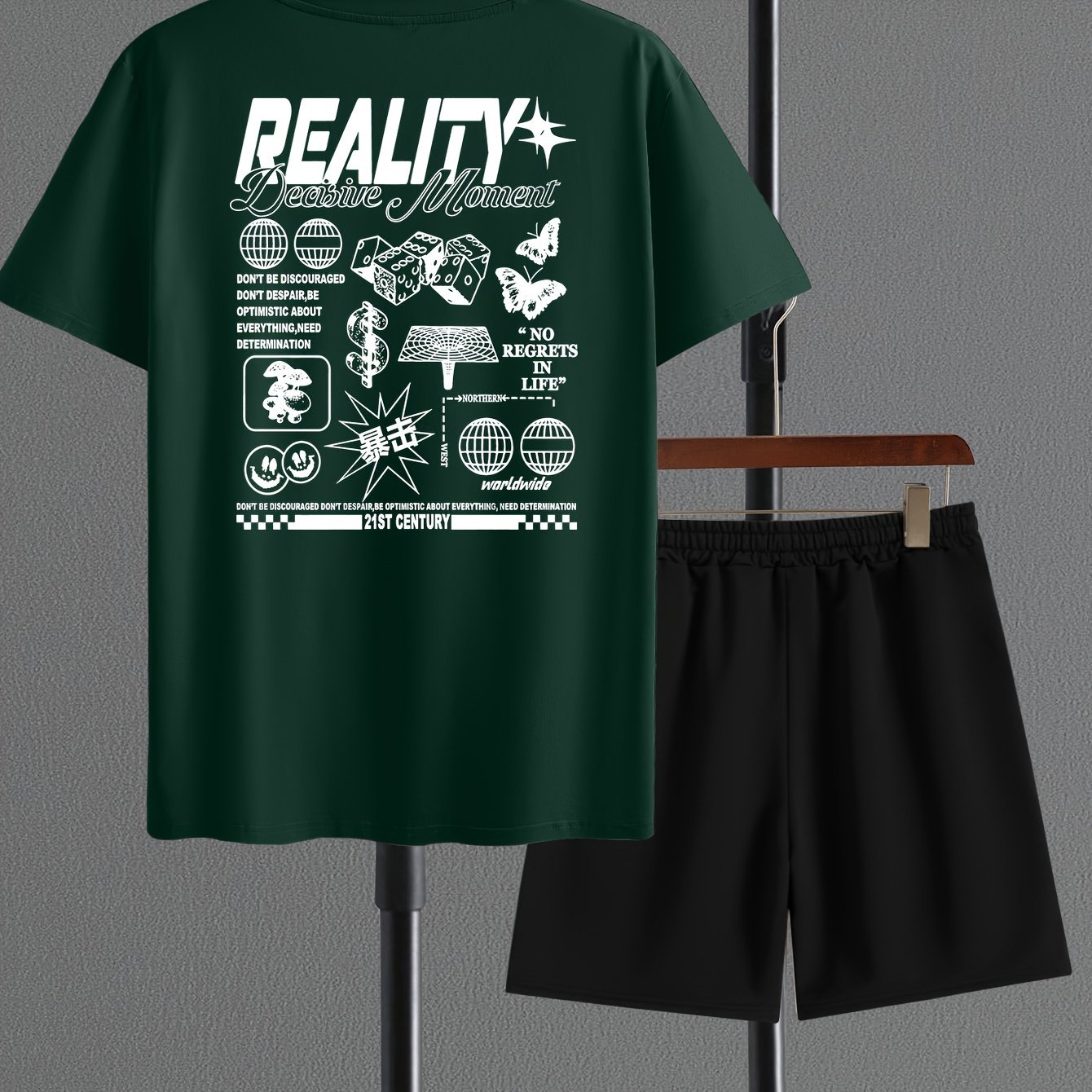 TEMU #men's T-shirt   Drawstring Waist Shorts Set