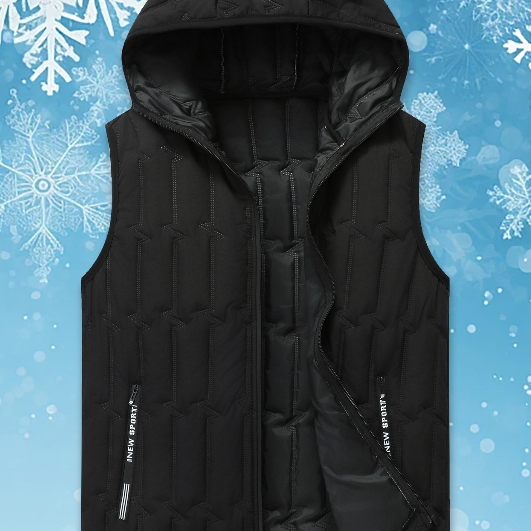 TEMU Men's Casual Hooded Vest, Men's Gilet, Argyle, Sporty, Winter, Regular, Zipper, Warm