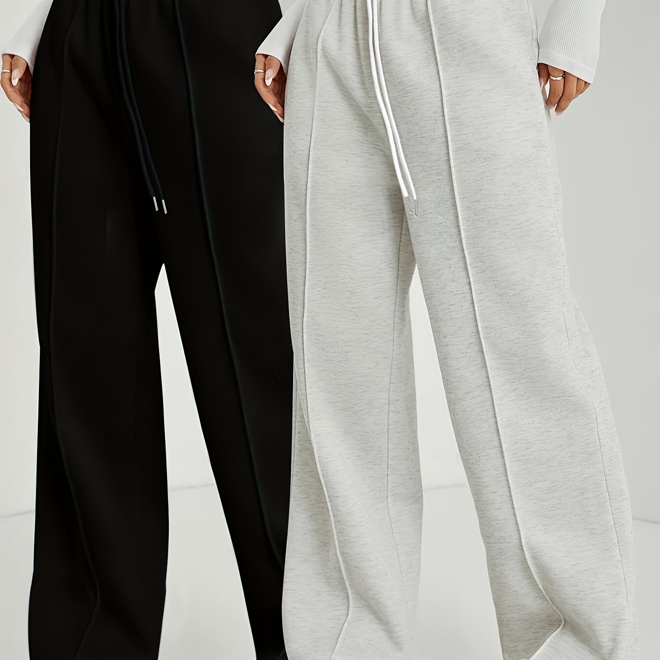 E-shop 2er-Set lässige lange Hosen, lockere weite Freizeithosen, elastische Sportshose mit Taillenband, warme elastische Freizeithosen mit Taillenband