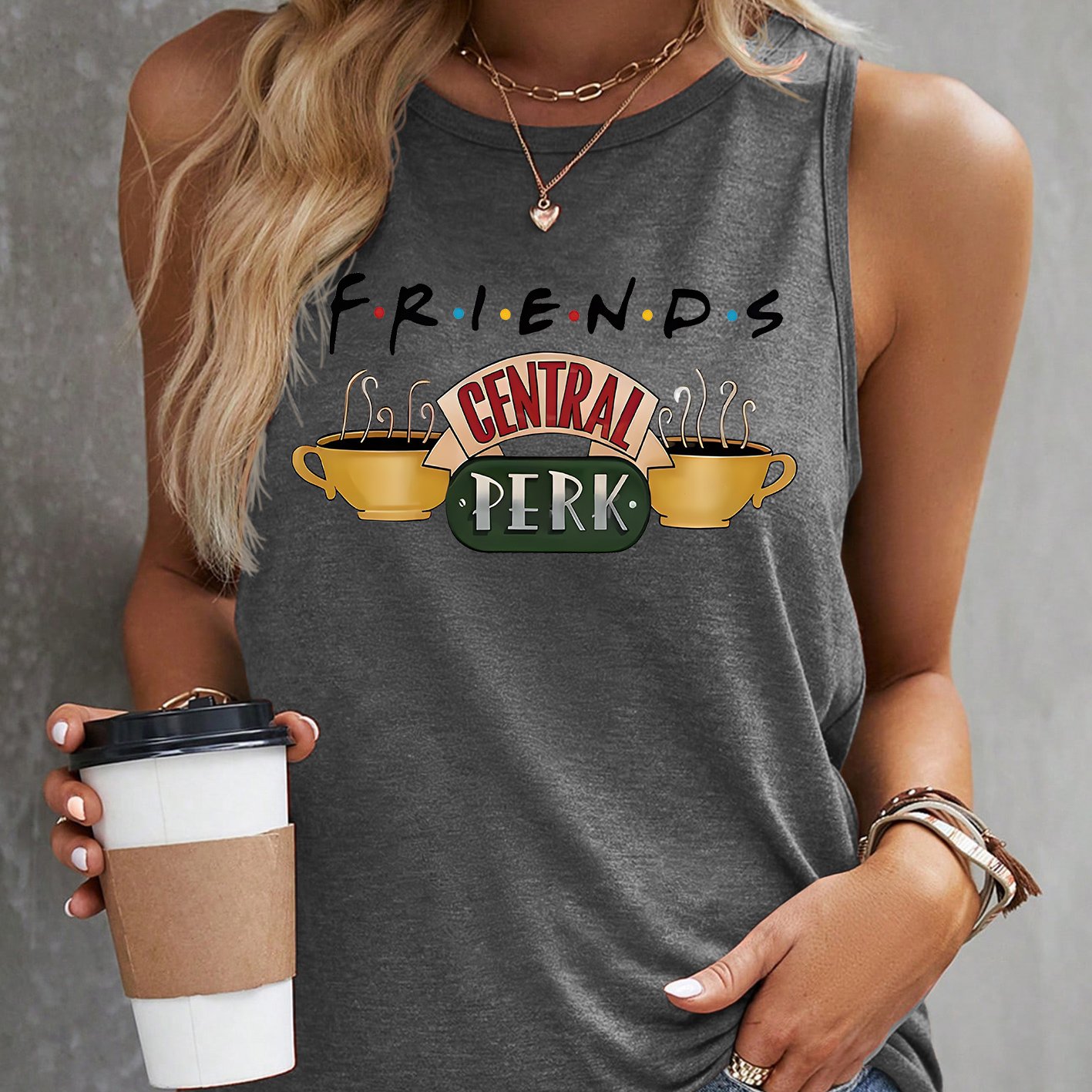 TEMU Wb Women' Perk Iconic Tv Show Print Tank Top - Soft Stretchy Crew Neck Vintage Style Suitable For Spring Summer Fall Casual Wear, Warner .