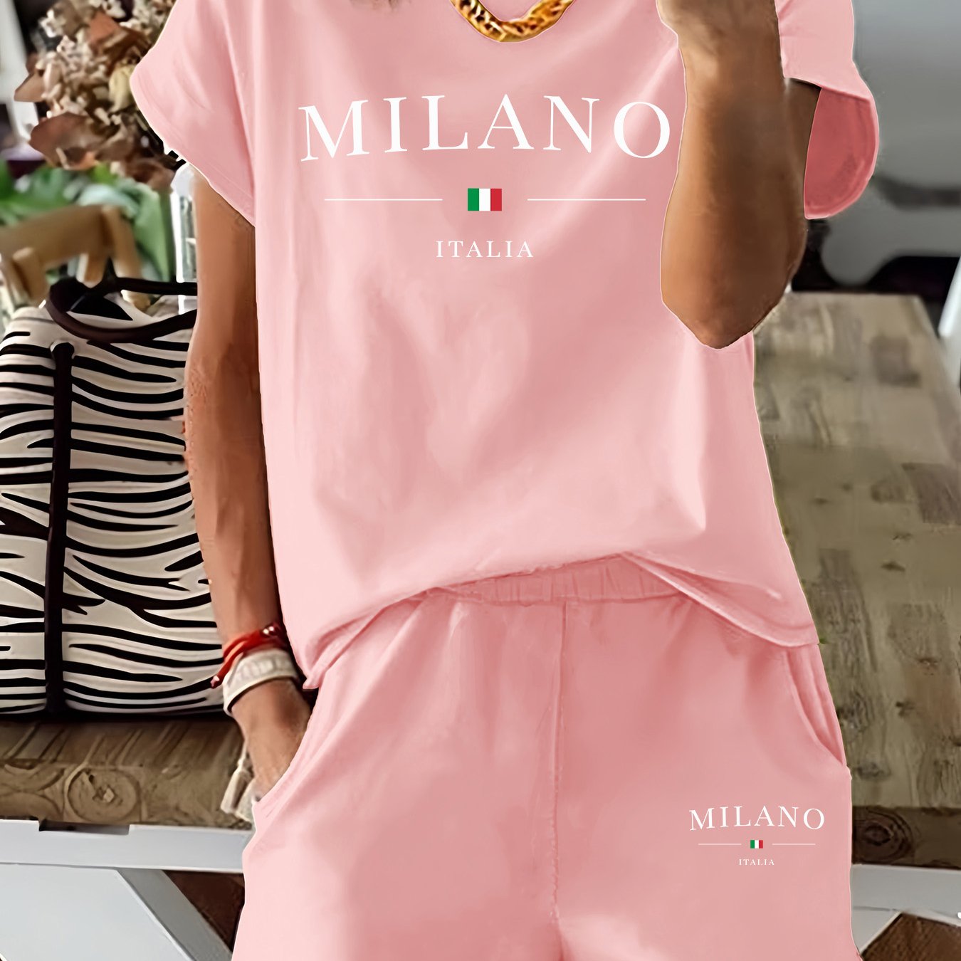 TEMU Letter Print Two-piece Set, Short Sleeve T-shirt And Shorts, Women's Clothing