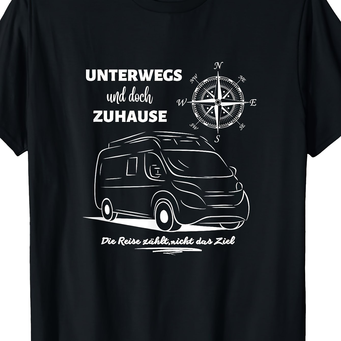 With German Text Campingplatz Kastenwagen Motorhome Men's Short Sleeves White Round Neck T-shirt