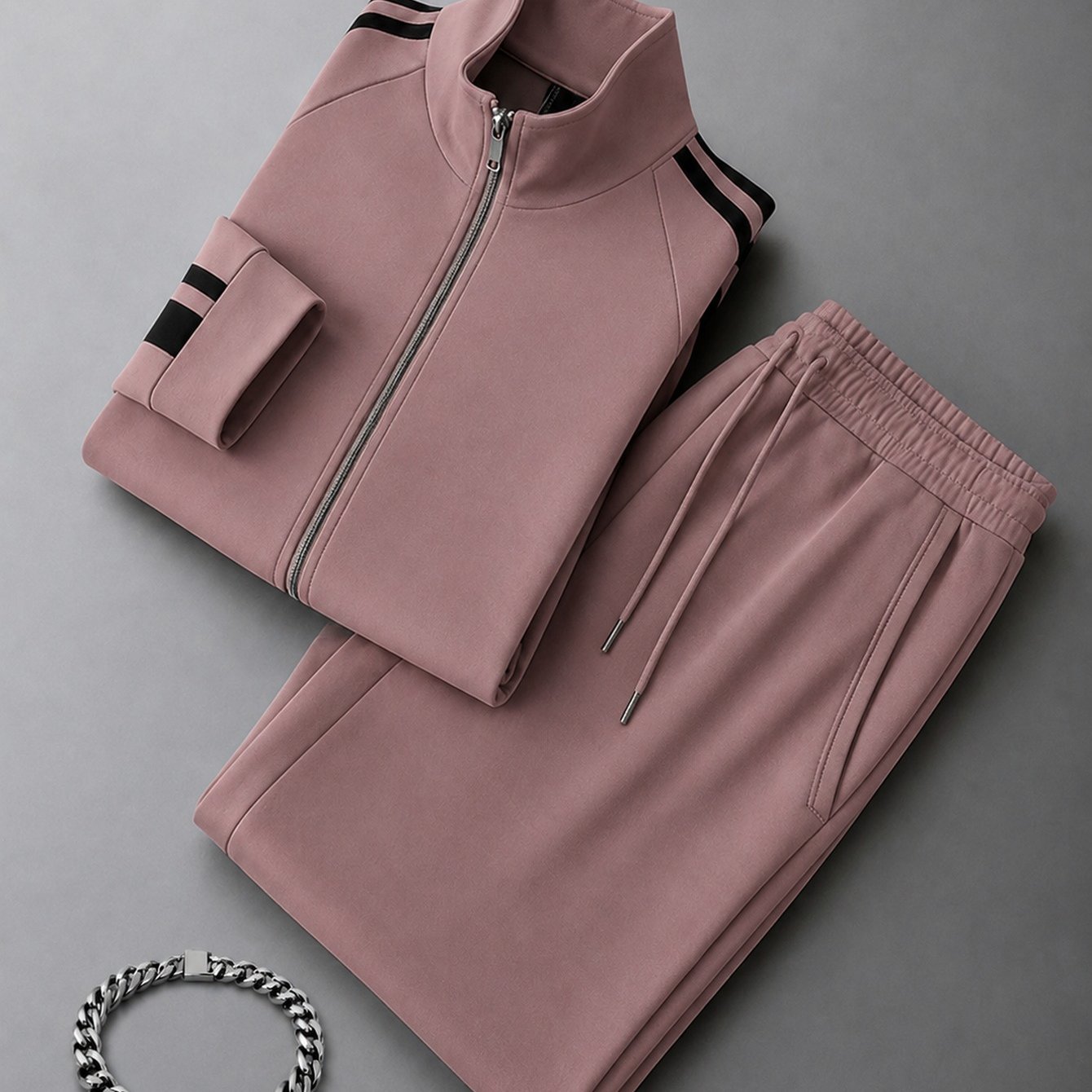 TEMU 2026 Suit: Stylish 3pcs Set With Free Bracelet, Featuring A Trendy Zippered Jacket And Comfortable Pants, Perfect For Casual And Workouts,