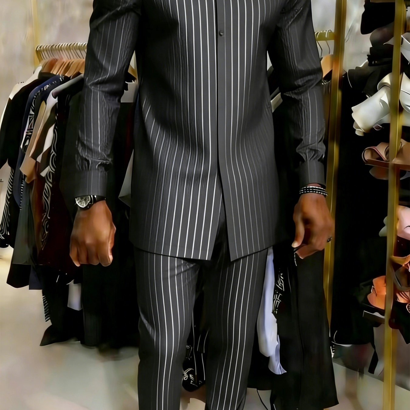 TEMU Men's Middle Eastern Shirt Set- Long-sleeved Shirt With Straight-leg Trousers, Geometric Print Shirt Set, Suitable For Casual Attire, Dates, Or
