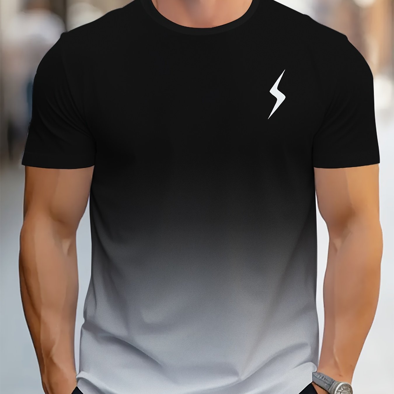 TEMU 3d Printed Men's Gradient Outdoor Sports Casual Short Sleeve