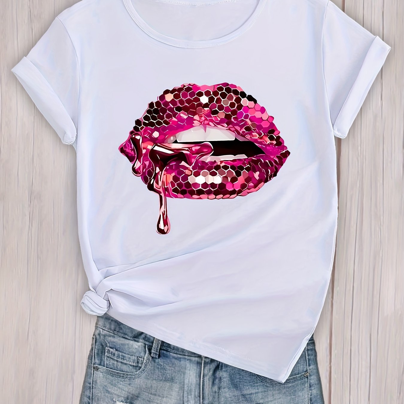 TEMU Kurzarmiges -T-Shirt mit -, Rundhalsausschnitt, Sportoberteil für Frauen, Activewear