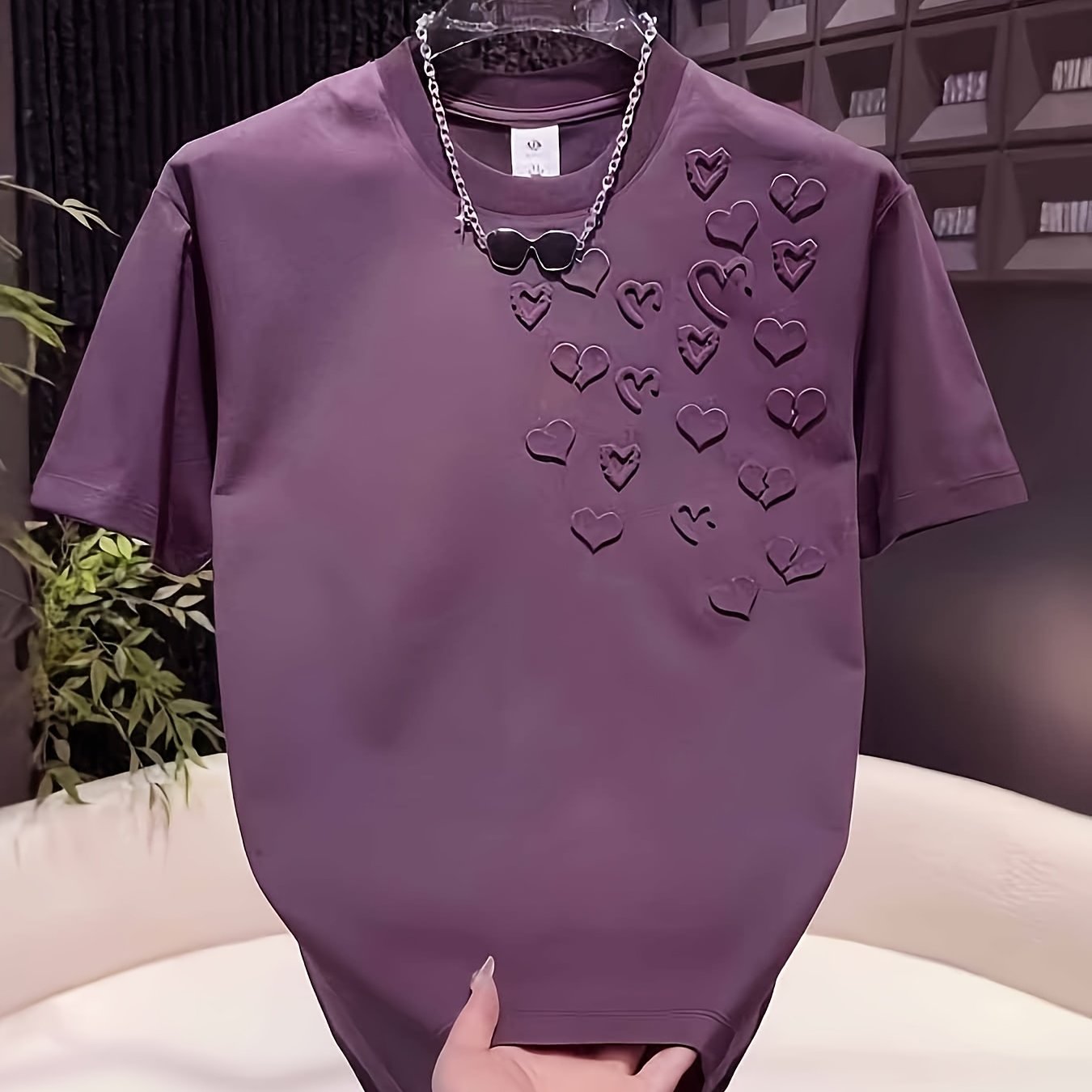 TEMU T-shirt Homme 3D Cœur Col Rond Manches Courtes Décontracté Polyvalent Couleur Unie Demi-Manches