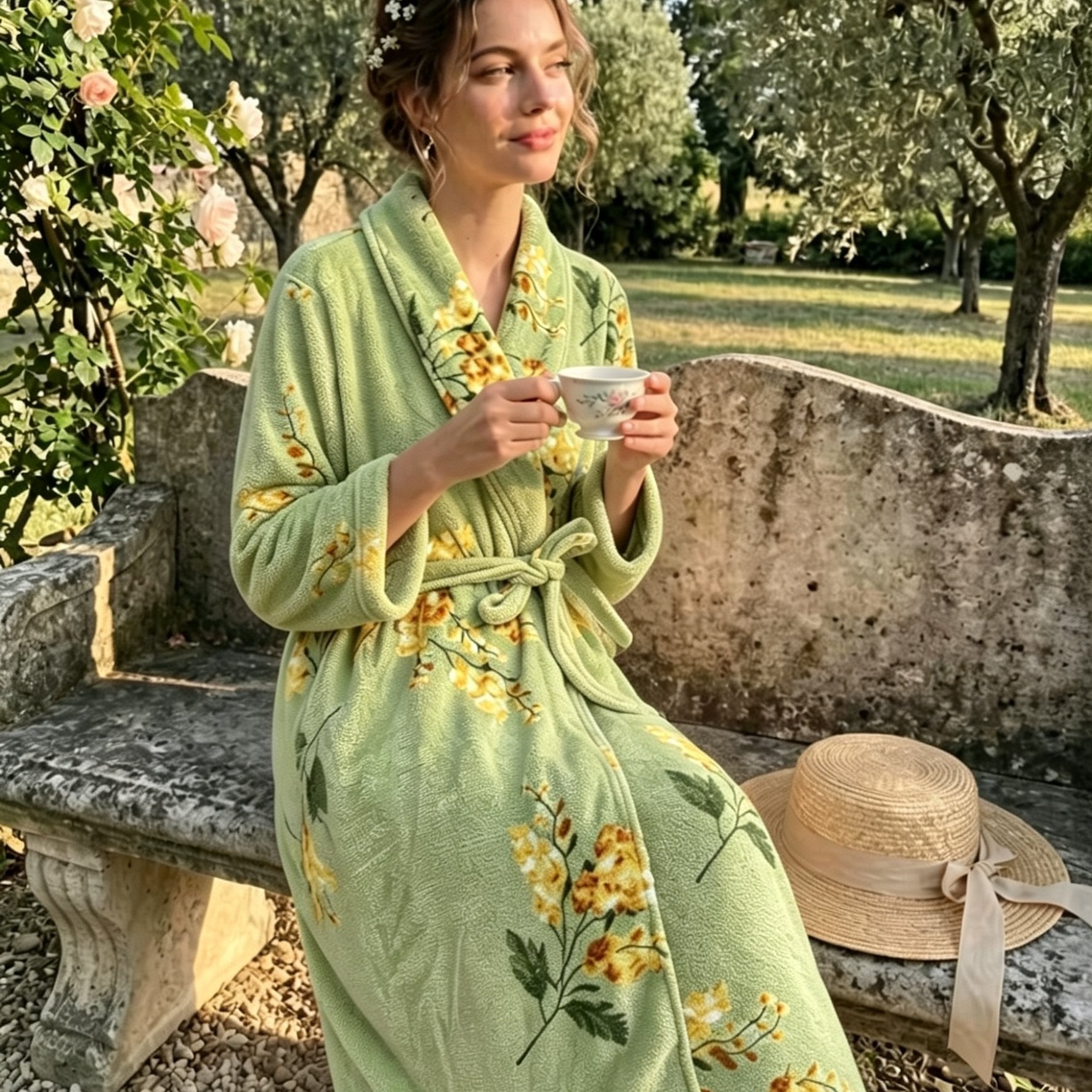TEMU French Country Style Dress For Women, Long Coral Fleece Robe, Thickened And Insulated For Autumn And Winter, Suitable For Outdoor Wear