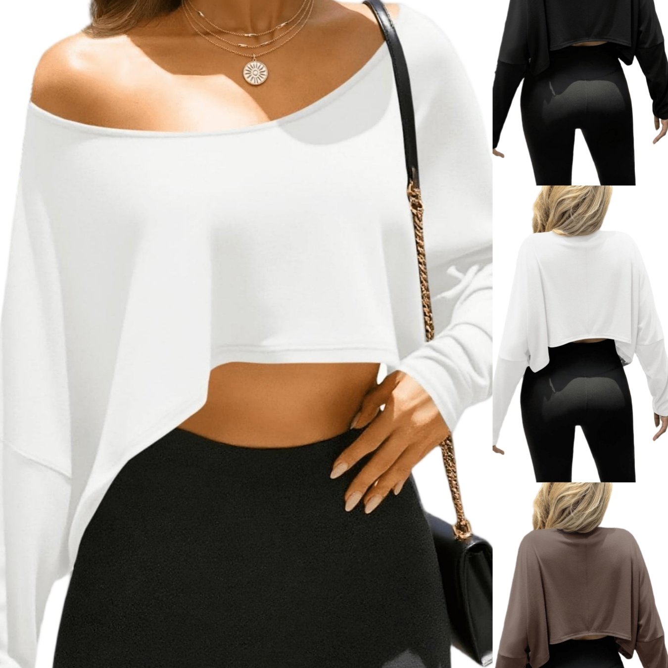 Women's Daily Summer Off The Shouldert-shirts Crop Tops Batwing Long Sleeve Loose Fit Boat Neck Casual Tees